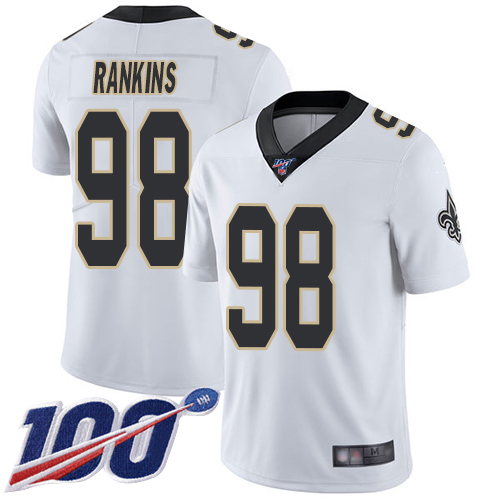 Men New Orleans Saints Limited White Sheldon Rankins Road Jersey NFL Football #98 100th Season Vapor Untouchable Jersey